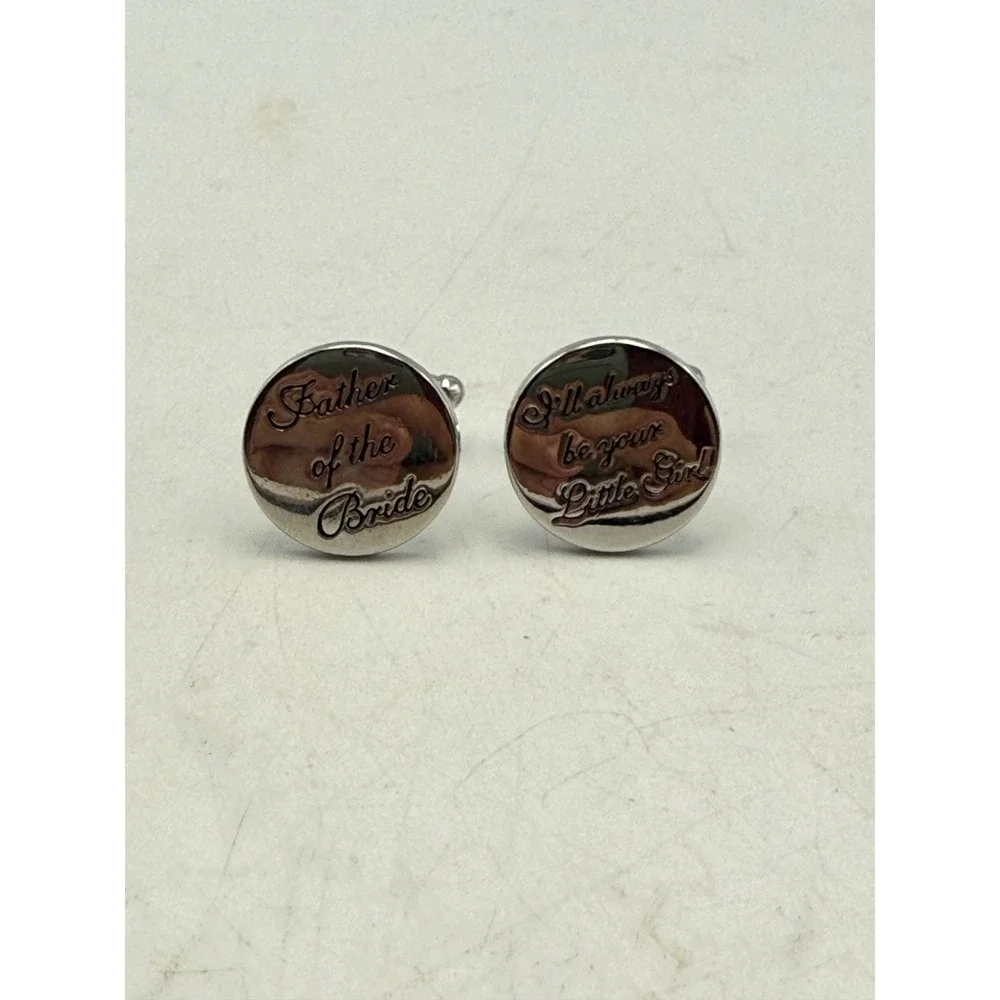 Father of the Bride Cufflinks Silver Tone I'll Always Be Your Little Girl Round
